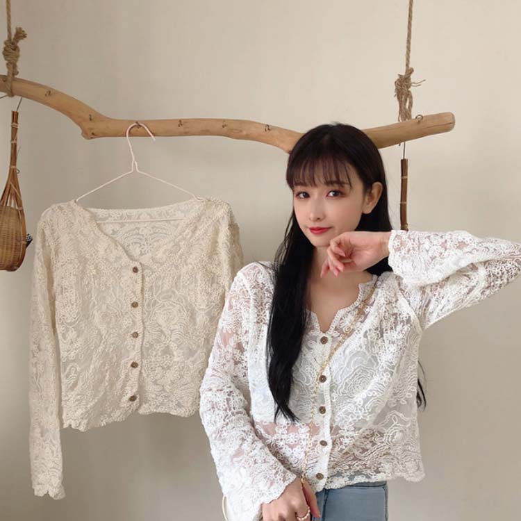 楽天市場】サマーカーディガン レース 刺繡 レディース 長袖 vネック