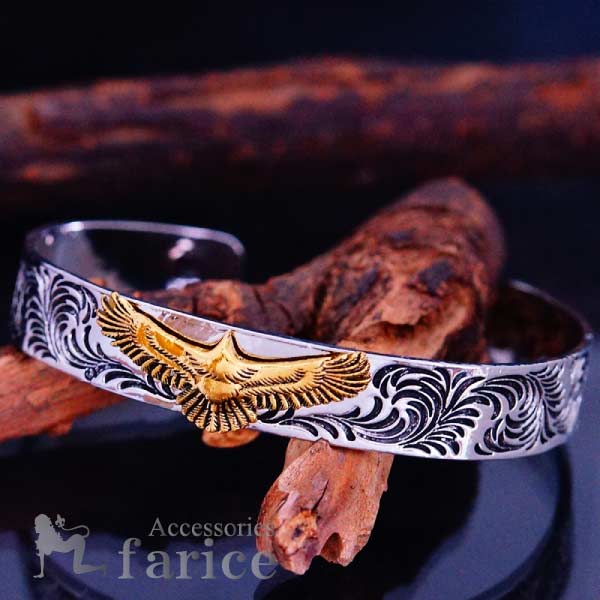 楽天市場】メンズバングル ワンポイント 金色のイーグル フェザー彫り