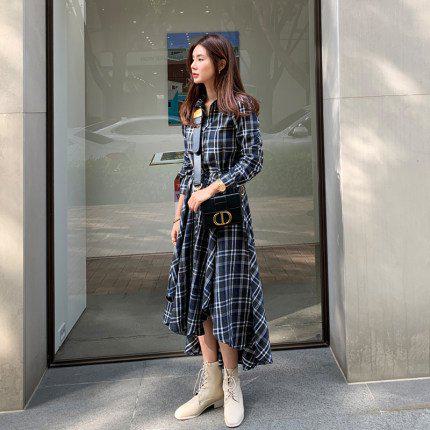 楽天市場】【取寄】ロングワンピース 長袖 秋 ロング チェック柄