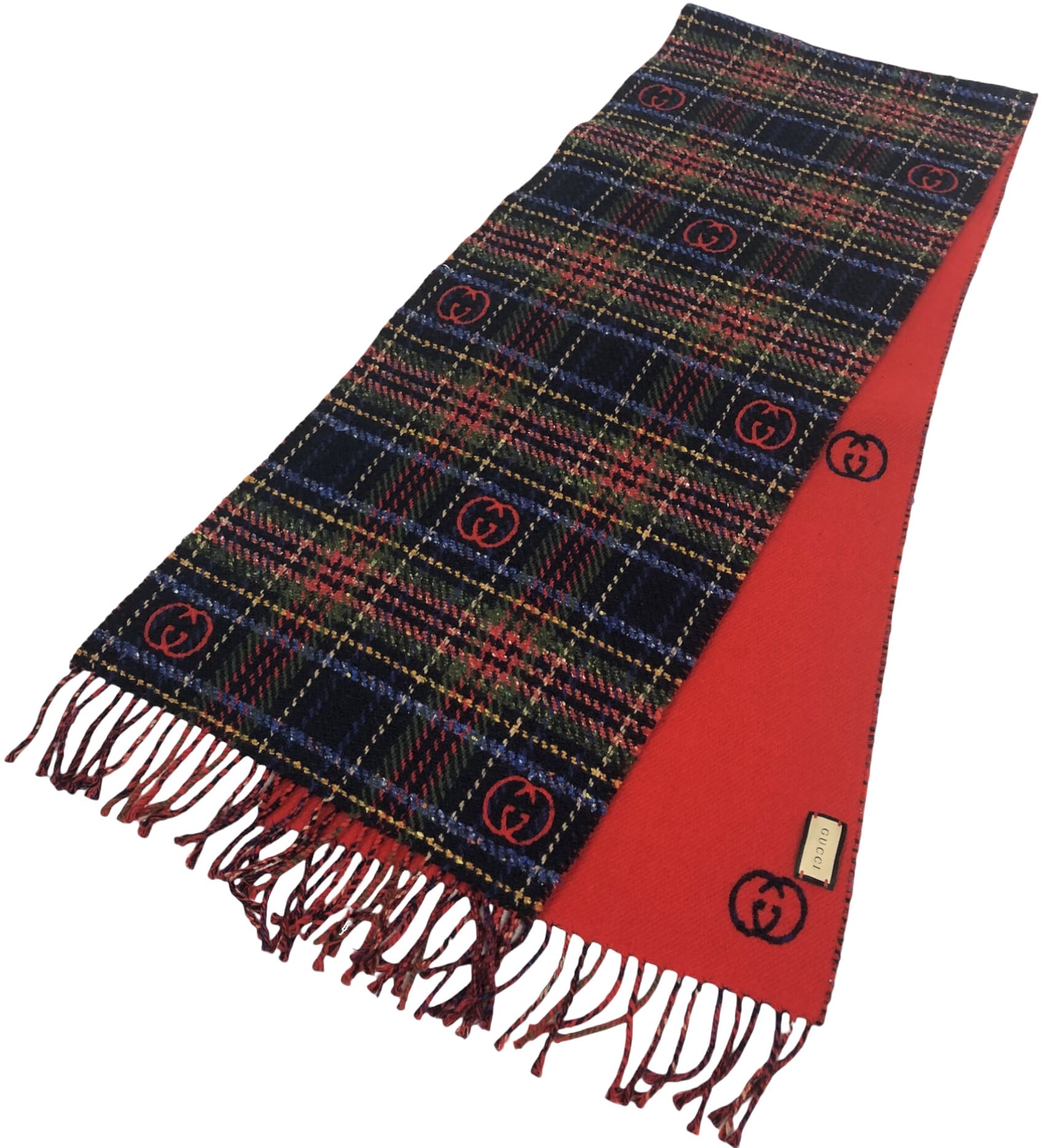 楽天市場】グッチ マフラー チェック レッド ツイード リバーシブル