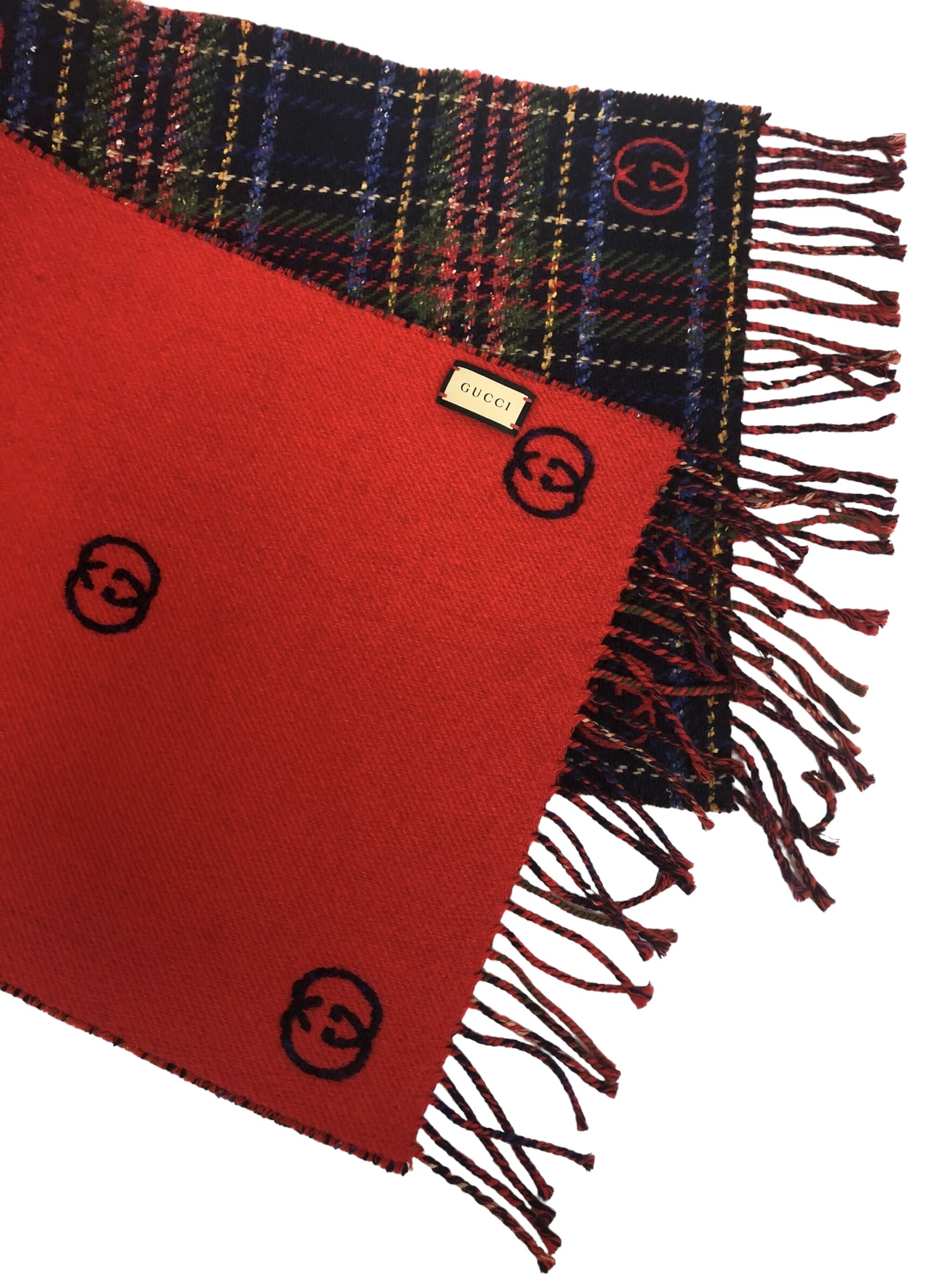 楽天市場】グッチ マフラー チェック レッド ツイード リバーシブル