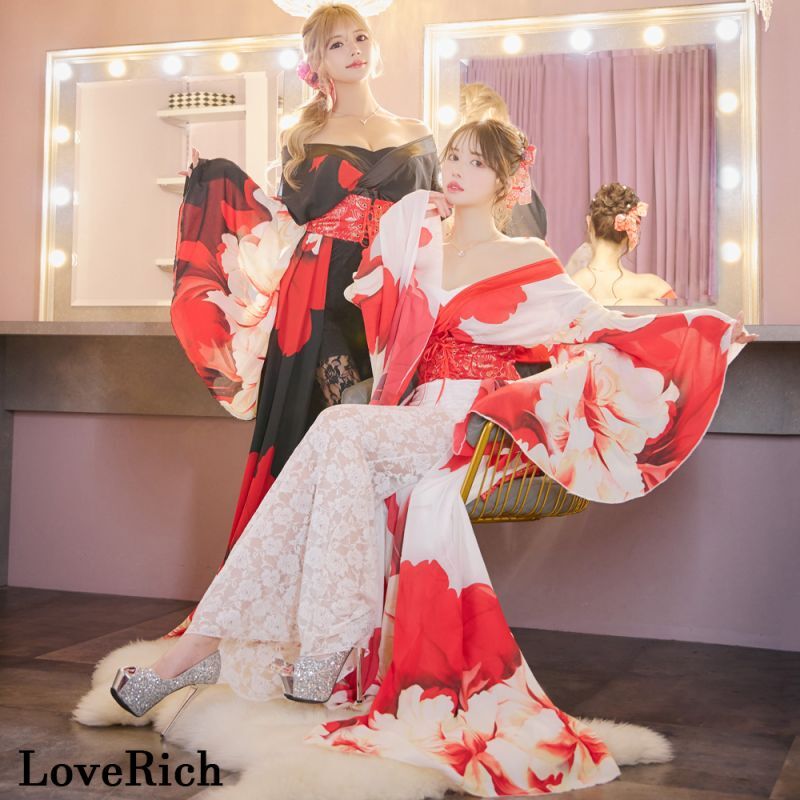 楽天市場】1340シフォン 和柄 コルセット風 レースアップ ロング 花魁