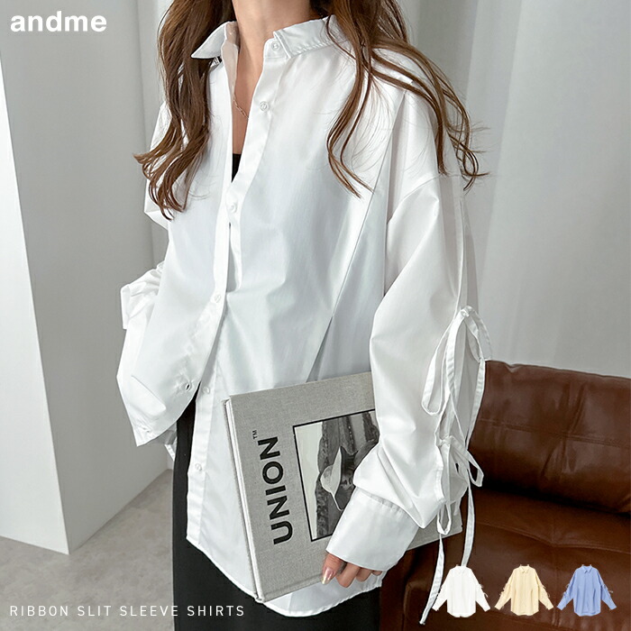 楽天市場】袖スリット リボン 長袖 シャツ ブラウス レディース