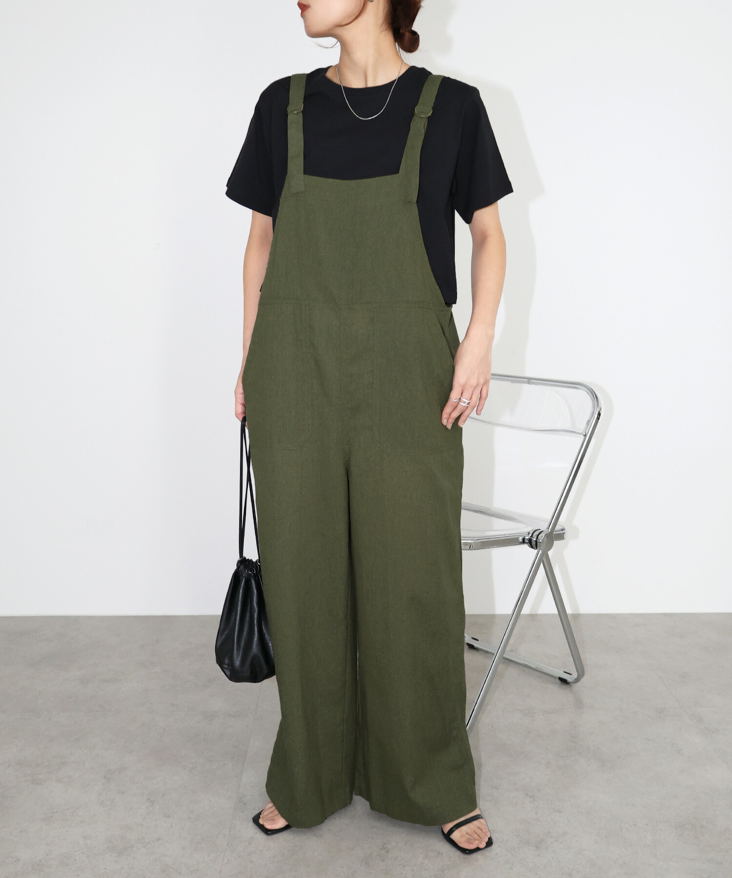 楽天市場】リネン ブレンド ワイド ベイカー サロペット レディース