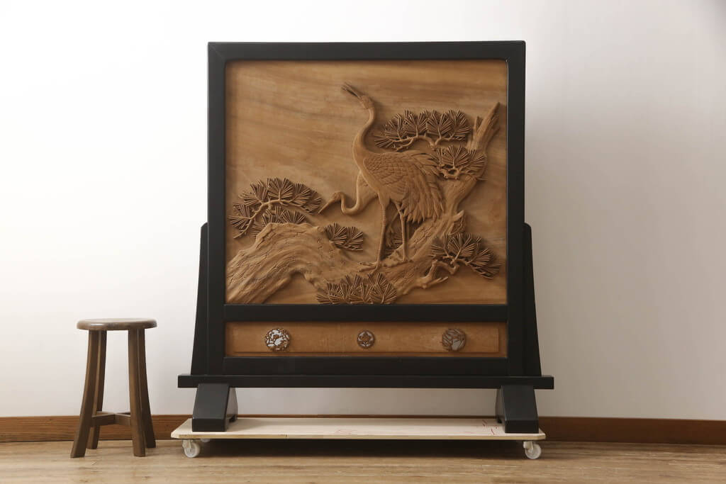 楽天市場】▽現状販売▽ 和製ビンテージ 彫刻衝立て 最高級!! 井波彫刻