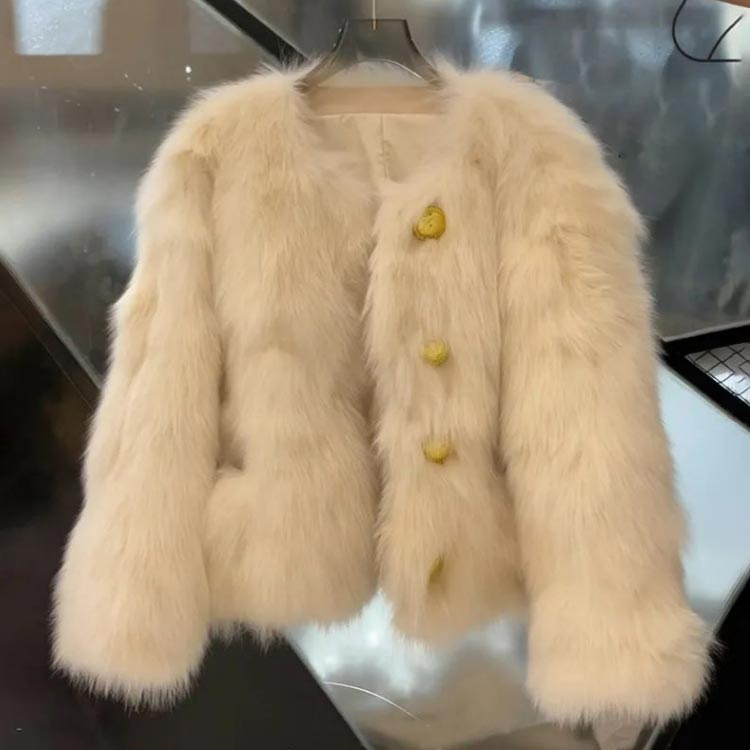 楽天市場】フェイクファー ショートコート レディース ノーカラー