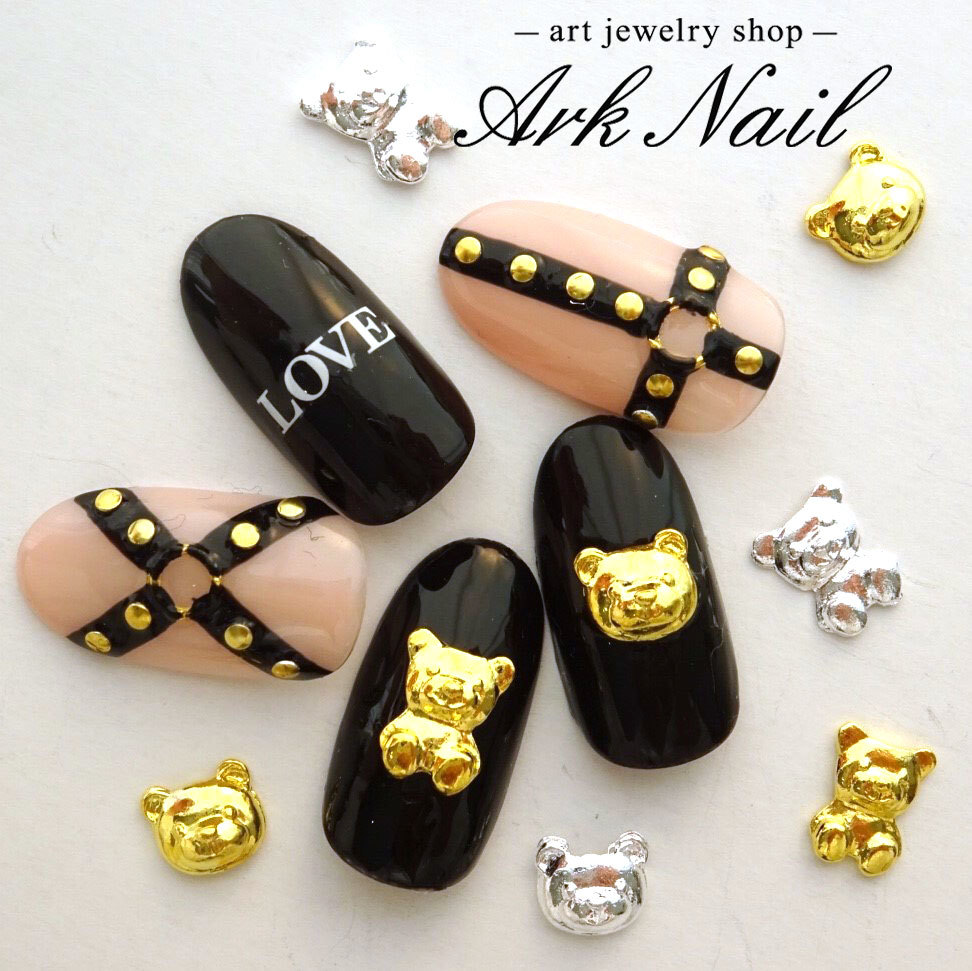 楽天市場】【バラ売り】くまちゃんネイルパーツ ゴールド/シルバー 1