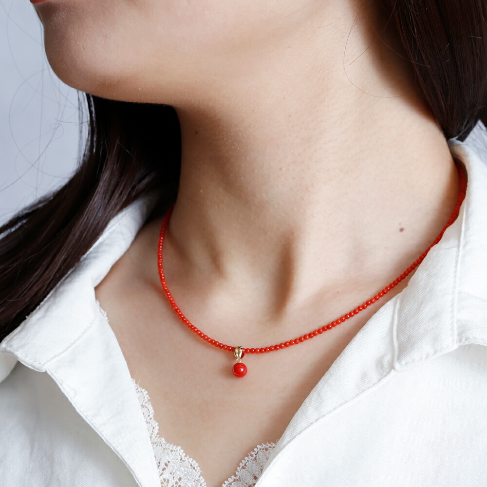 楽天市場】≪1年保証付き≫ 赤珊瑚5.8ミリUP玉付きK18ネックレス 3月