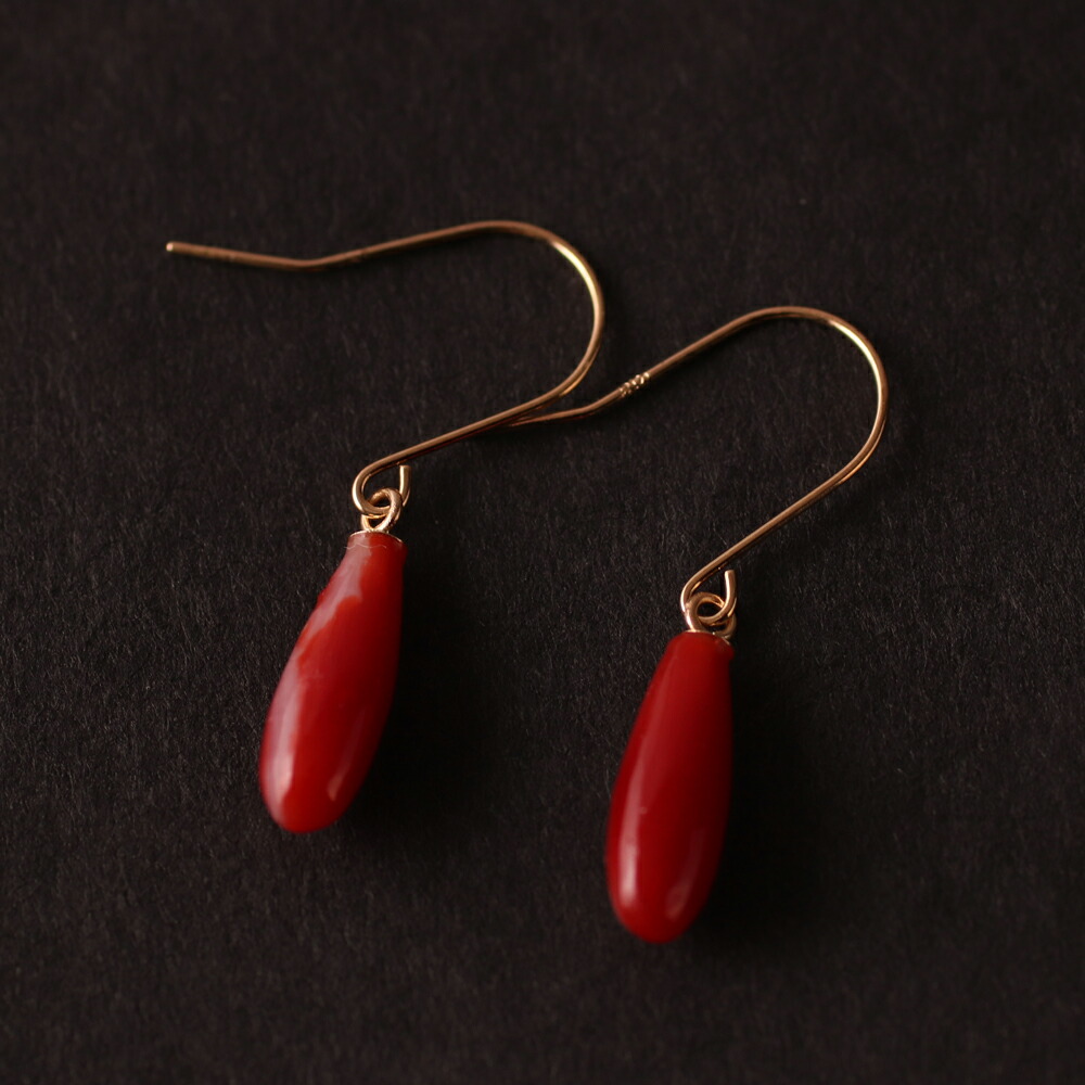 楽天市場】≪1年保証付き≫ 日本産血赤珊瑚K18フック・ピアス シンプル