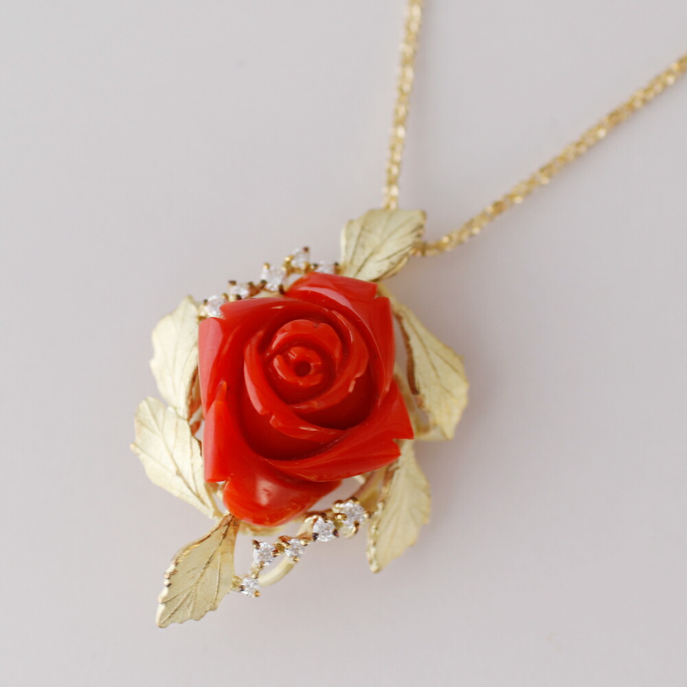 楽天市場】≪1年保証付き≫ 日本産血赤珊瑚バラ ローズK18ペンダント