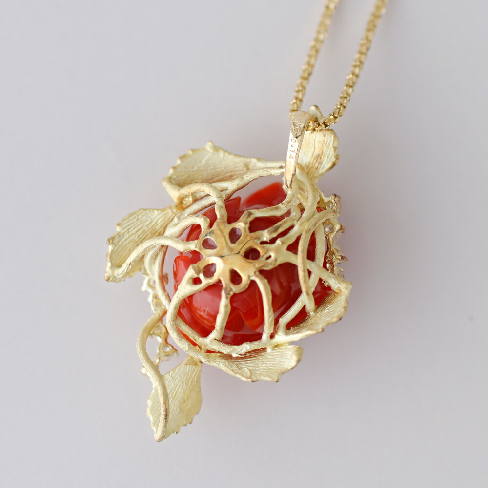 楽天市場】≪1年保証付き≫ 日本産血赤珊瑚バラ ローズK18ペンダント
