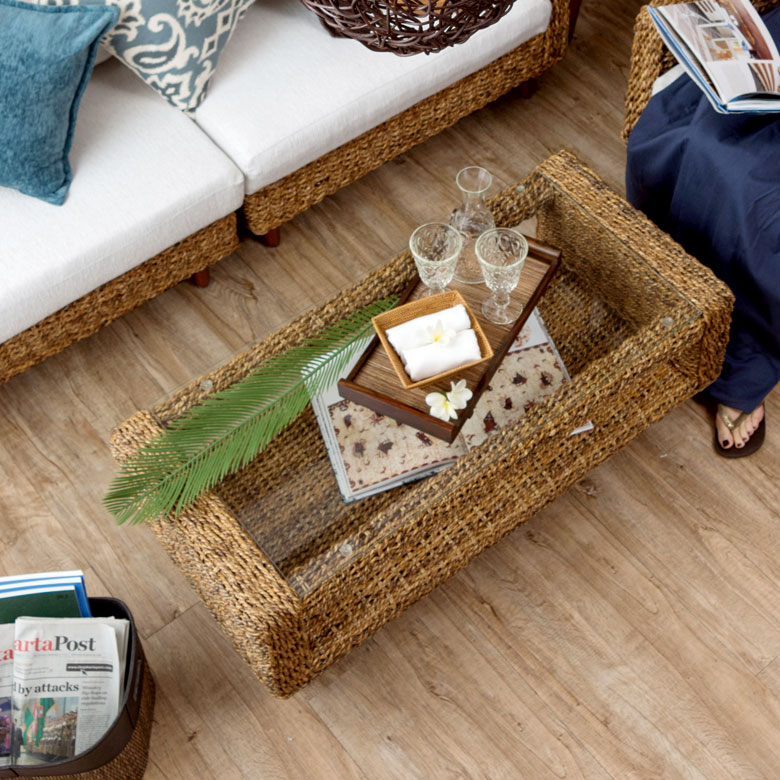 楽天市場】センターテーブル アバカ素材 強化ガラス天板 幅100cm 収納