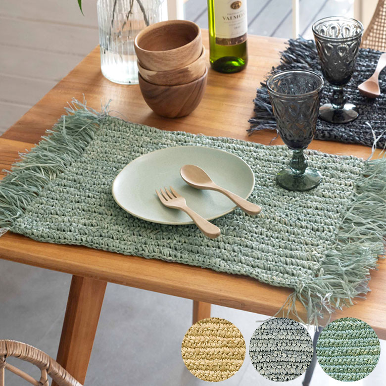 楽天市場】ランチョンマット 天然素材 ラフィア フリンジ付き 60cm