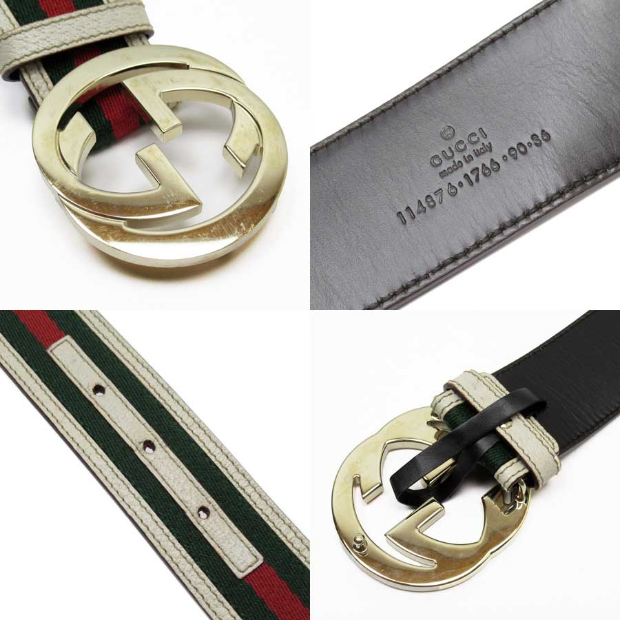 楽天市場】グッチ GUCCI ベルト（90/36） ダブルG アイボリーxグリーン