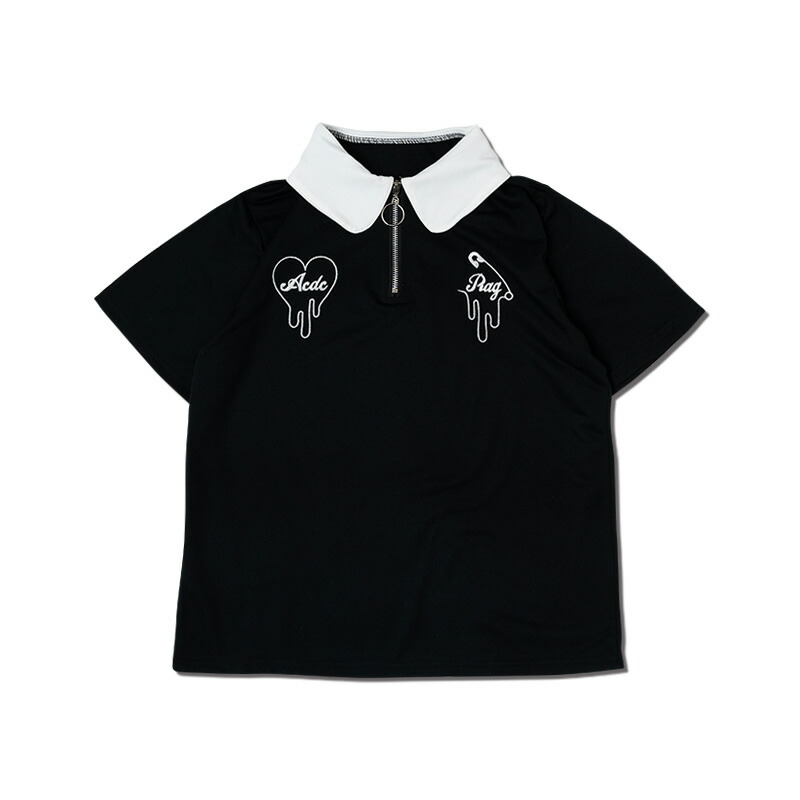 楽天市場】ZIP Tシャツ 半袖 丸襟 襟付き リングZIP 原宿 原宿系 病み