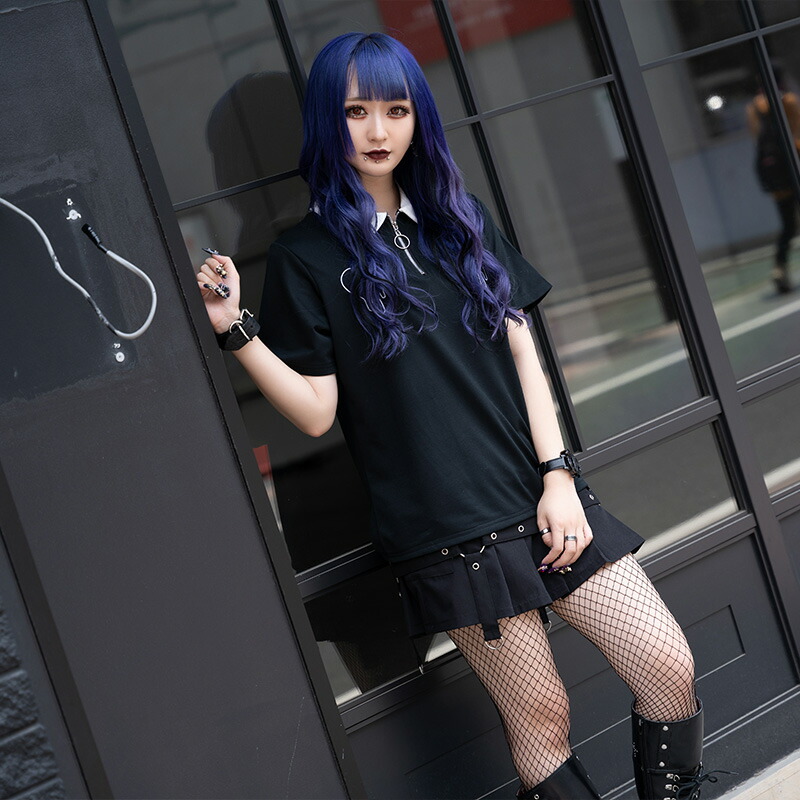 楽天市場】ZIP Tシャツ 半袖 丸襟 襟付き リングZIP 原宿 原宿系 病み