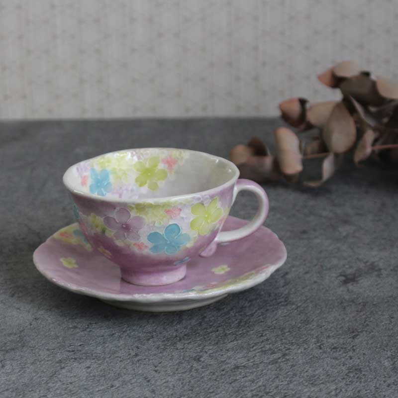 楽天市場】小花一珍 コーヒー碗皿（紫） 瀬戸焼 和食器 食器 カップ