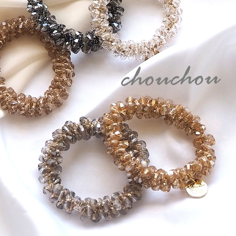 楽天市場】シュシュ ヘアゴム ガラス ビーズ クリア シンプル 小さめ