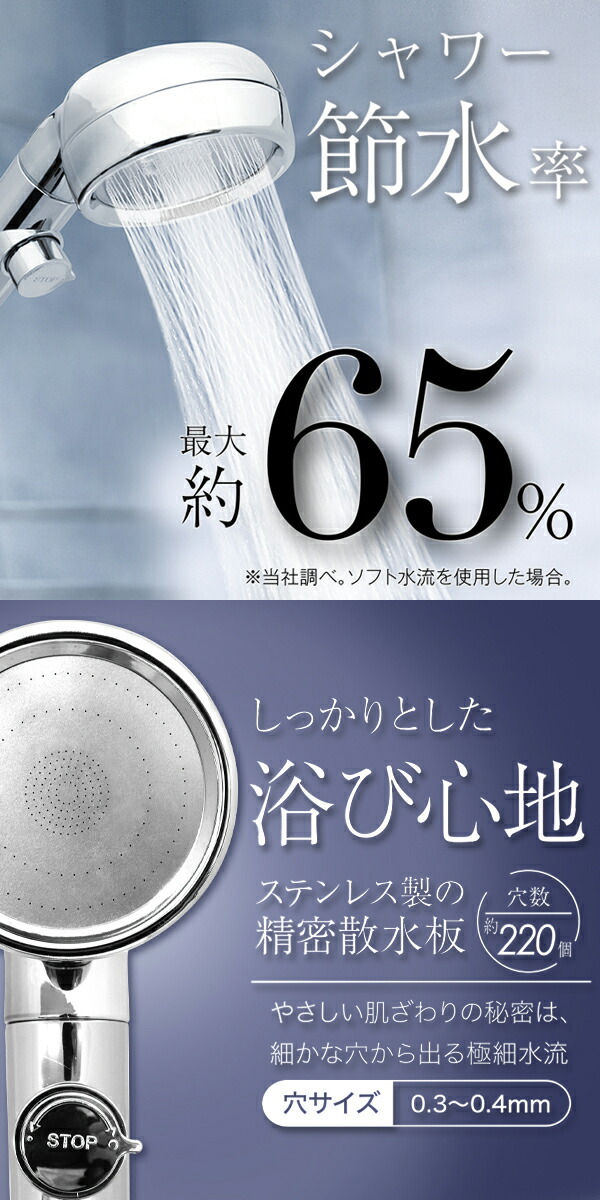 楽天市場】節水シャワーヘッド 節水65% 美SAVE 3種類 水流モード 手元