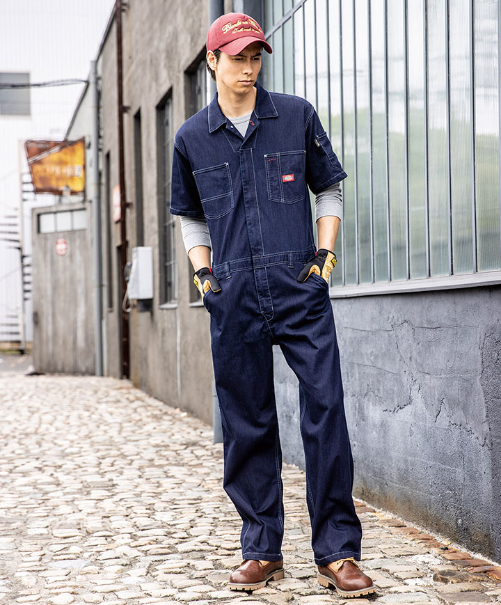 楽天市場】ディッキーズ デニム つなぎ 半袖 コーデュラ ストレッチ