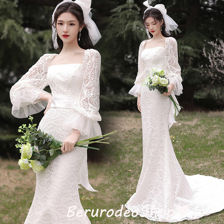 楽天市場】ウェディングドレス レースドレス マーメイドドレス