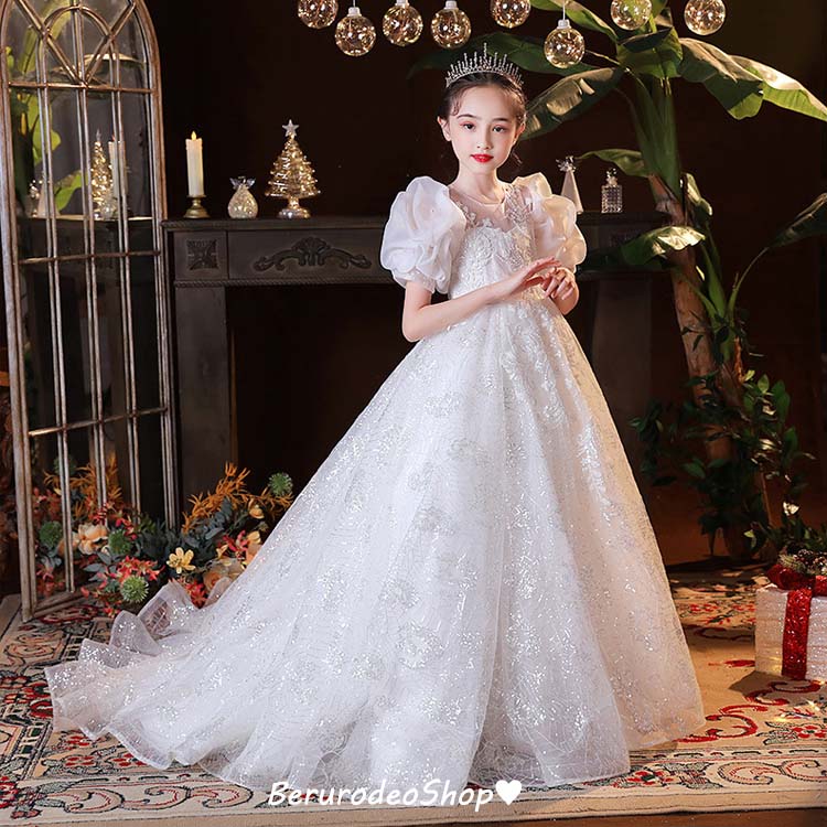 楽天市場】送料無料 子供ドレス ピアノ発表会ドレス 白 トレーンドレス