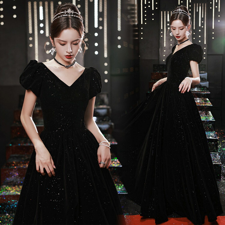 楽天市場】送料無料 全6色 イブニングドレス 黒 ベロア ベルベット