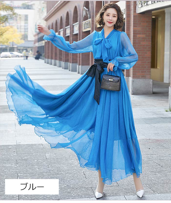 楽天市場】シフォン ロングワンピース マキシワンピース レディース 夏