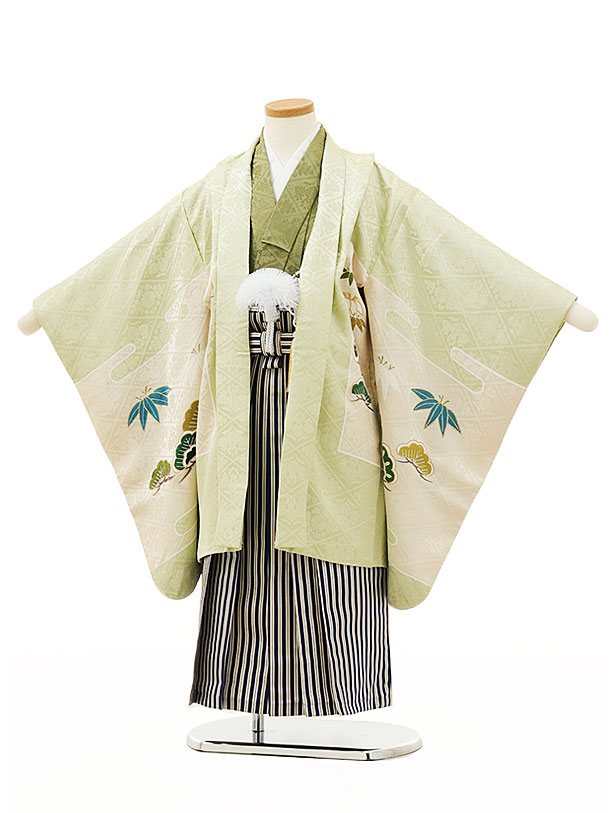 楽天市場】七五三レンタル 男の子 X181【高級正絹】ヒワ色松竹鷹x紺縞