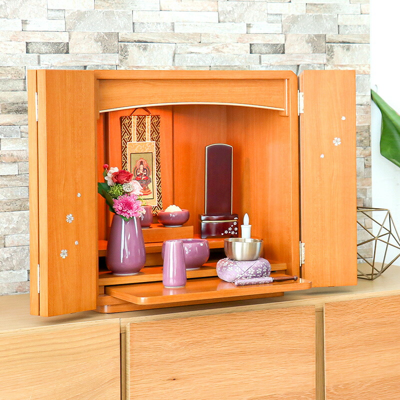 楽天市場】仏壇 モダン ミニ「スピカ 桜のラデン入り」 仏具セット