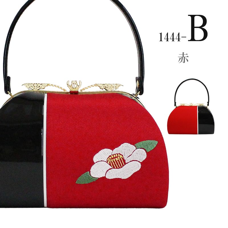 楽天市場】振袖用 バッグ BAG 椿柄 刺繍 白 黒 赤 エナメル ちりめん