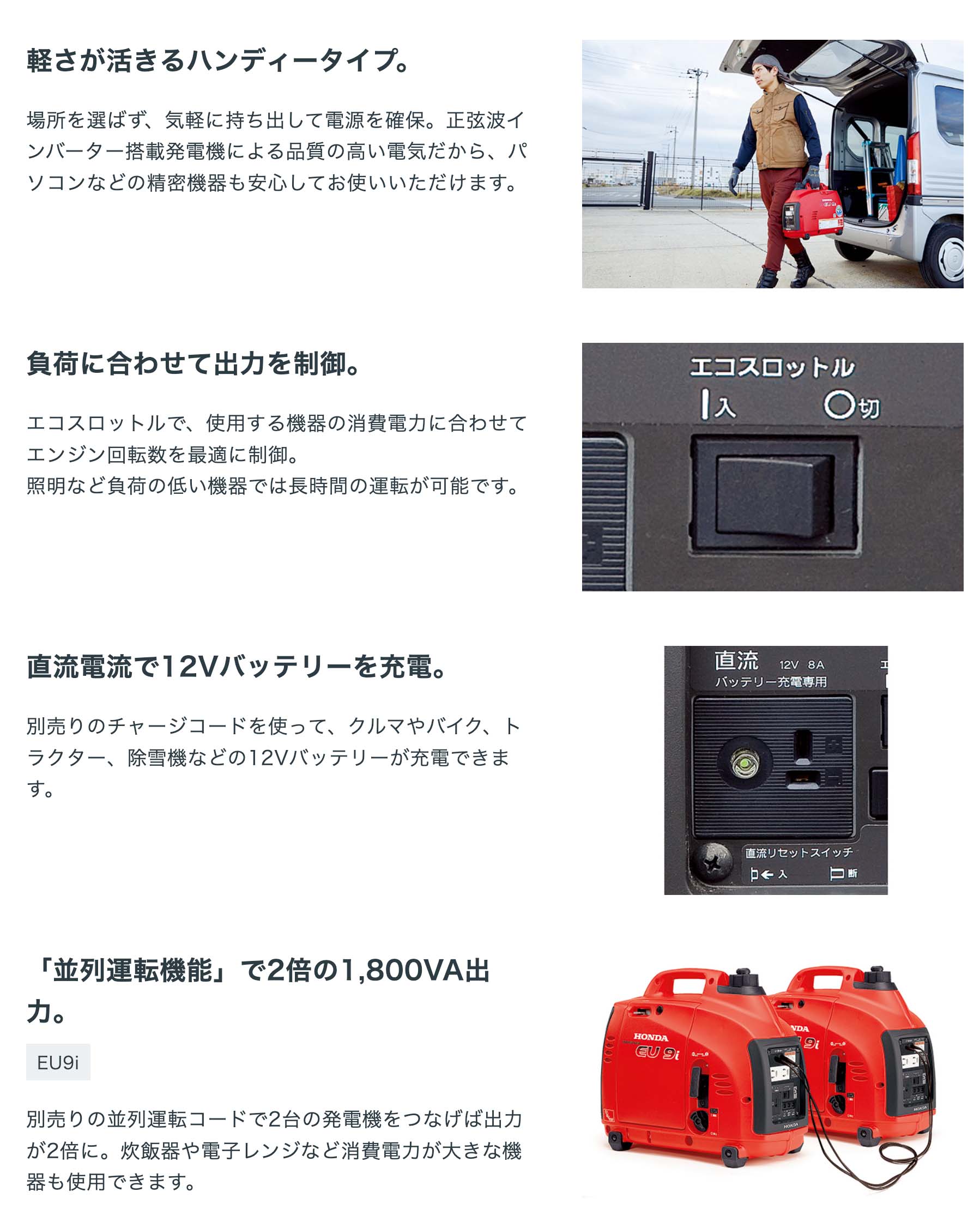 楽天市場】送料無料□ホンダ・発電機 EU9i entry□純正オイル1L付