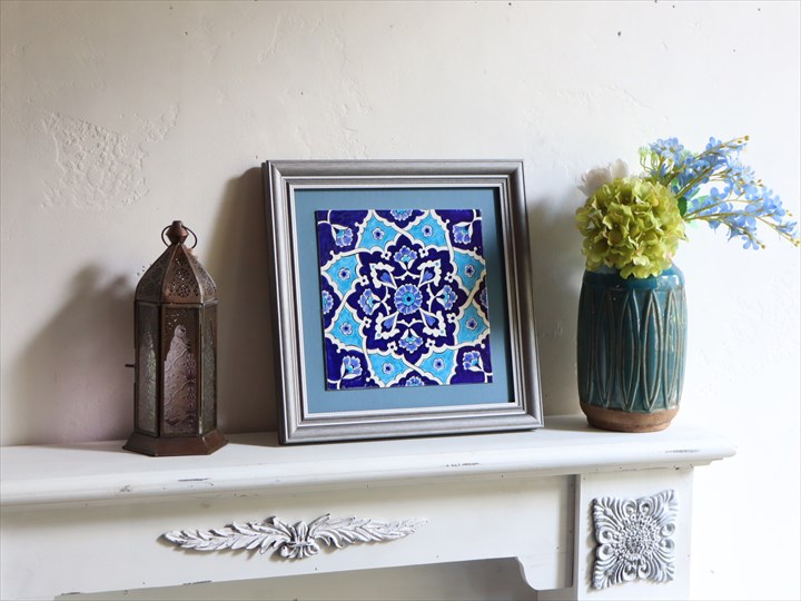 楽天市場】手書きタイル トルコ陶器 1枚額 H31×W31×D1.5cm ブルー