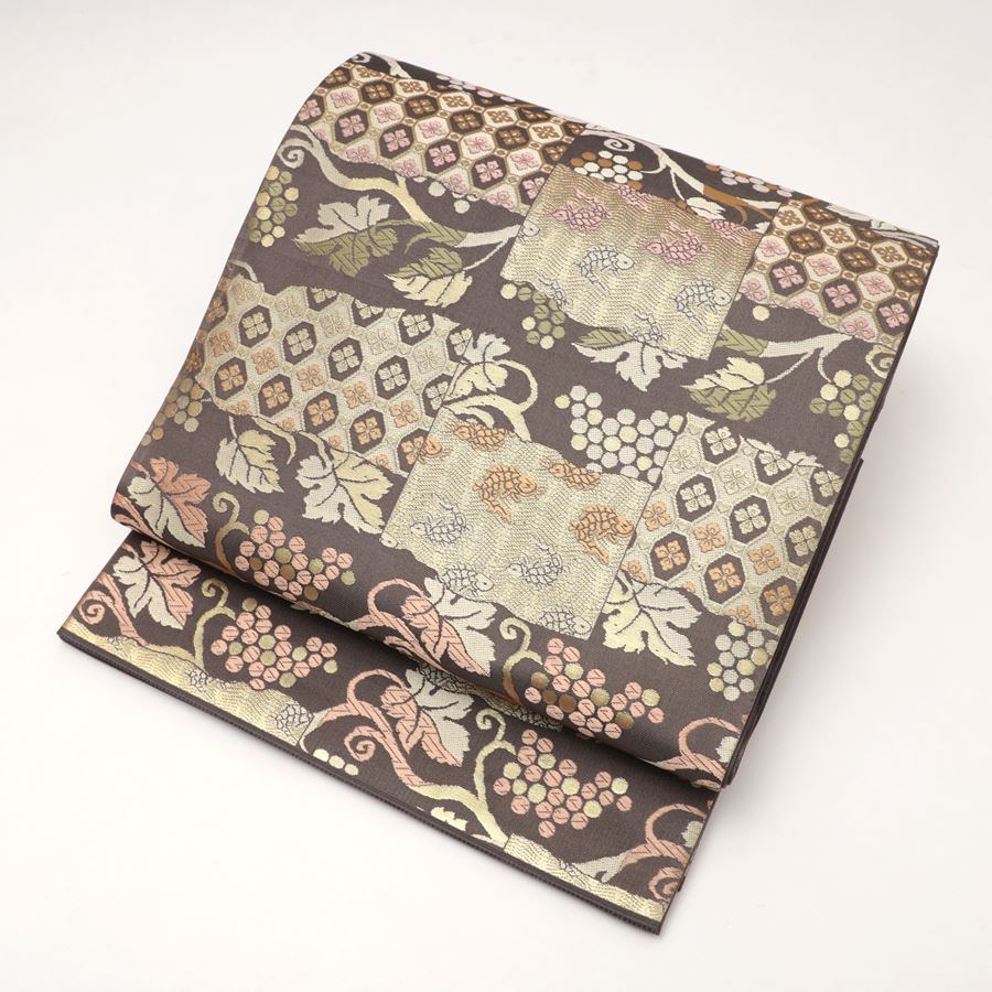 楽天市場】【SALE対象品】 袋帯 正絹 陰山織物 箔屋清兵衛 茶色 グレー