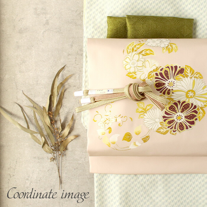 楽天市場】名古屋帯 正絹 ピンクベージュ 九寸 帯 丸花紋 菊 白木染匠