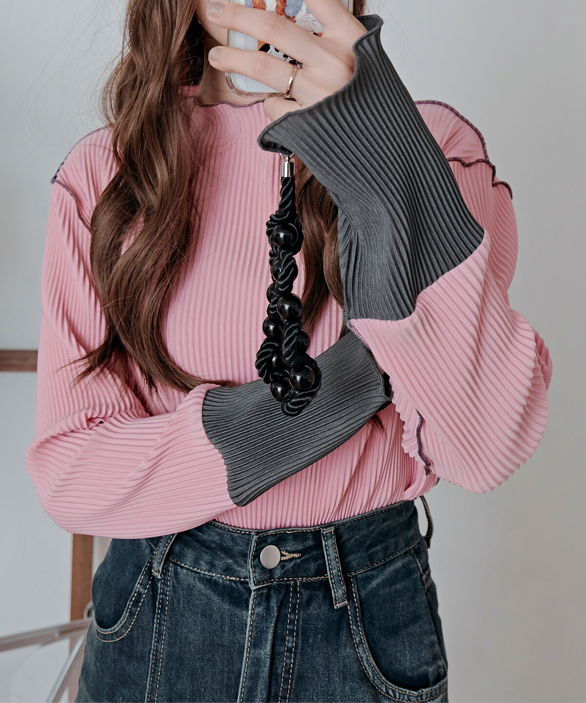 楽天市場】トップス《袖配色プリーツトップス》全17色 2サイズ 着痩せ