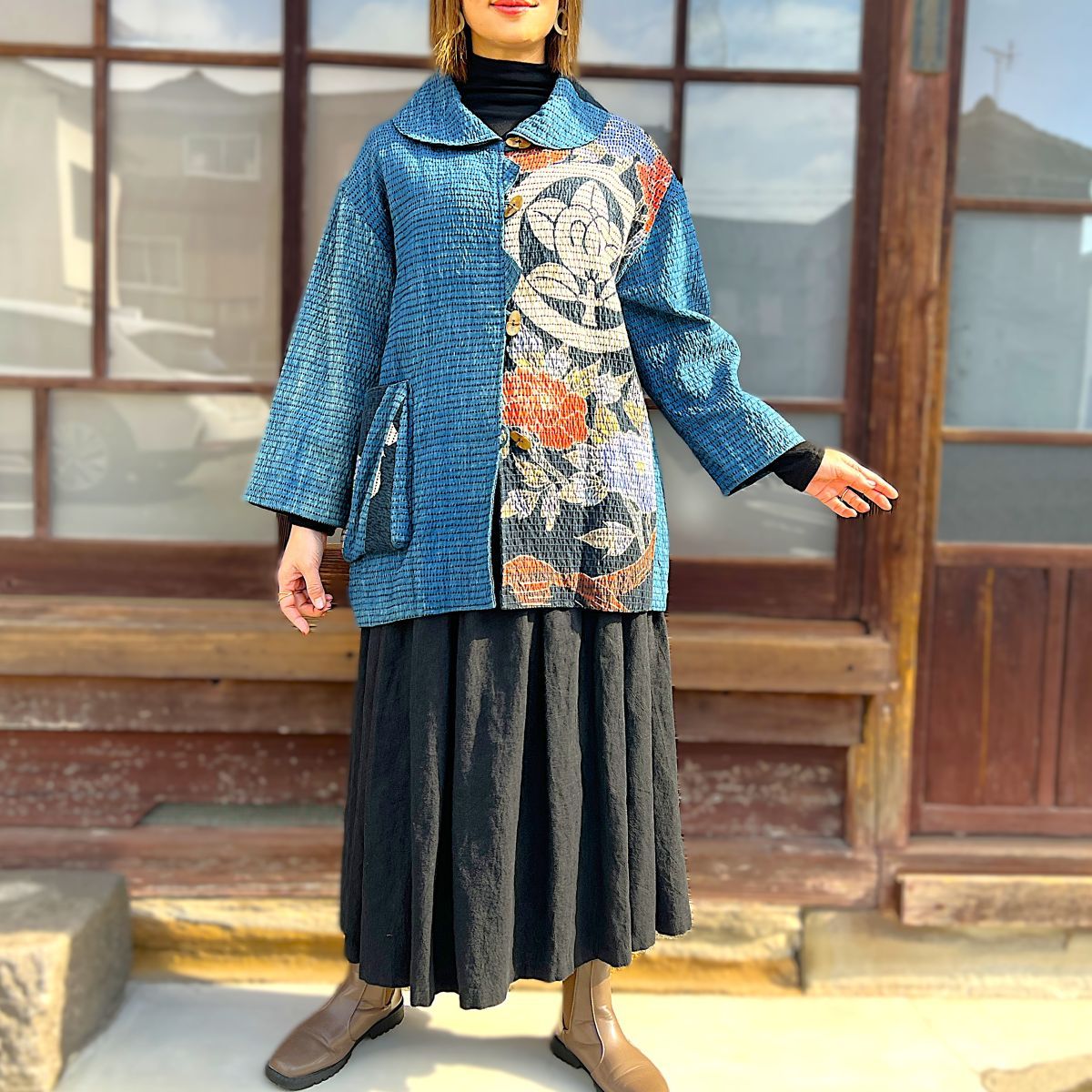 粉袋古布リメイク オーバーサイズコート 粉袋古布リメイク オーバー