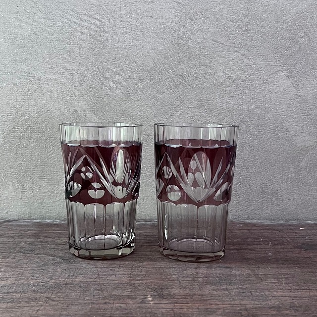 楽天市場】切子色被せグラス コップ 2個セット 0313昭和 レトロ ガラス