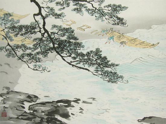 楽天市場】川合玉堂 掛け軸 潮の香 送料無料 【掛軸】【一間床】【丈の