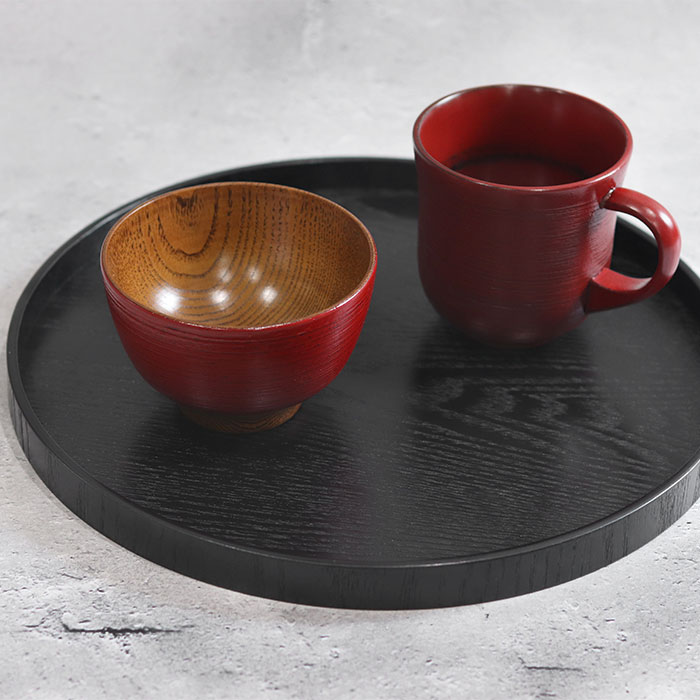 楽天市場】【2点で5％OFFクーポン配布中】 木製 お盆 トレー 黒 丸盆