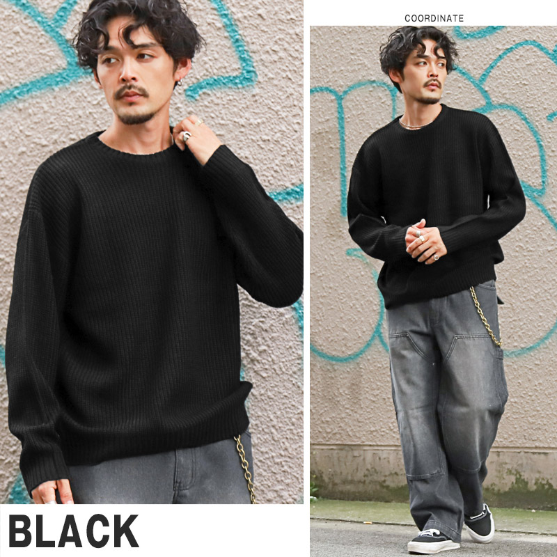 楽天市場】ニット メンズ セーター ニットソー クルーネック 畦編み