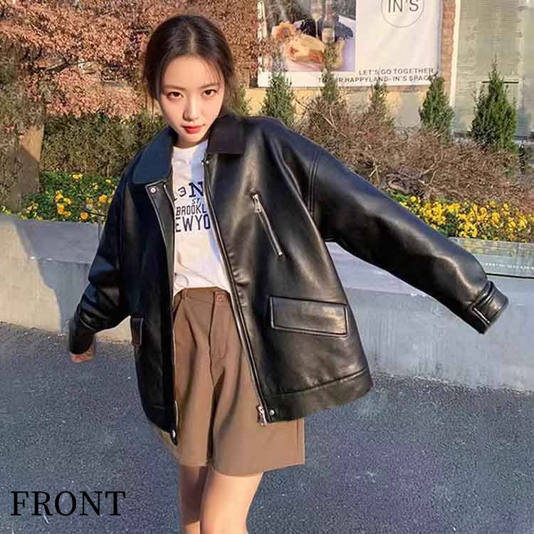 楽天市場】PUレザー ジャケット フェイクレザー 長袖 アウター