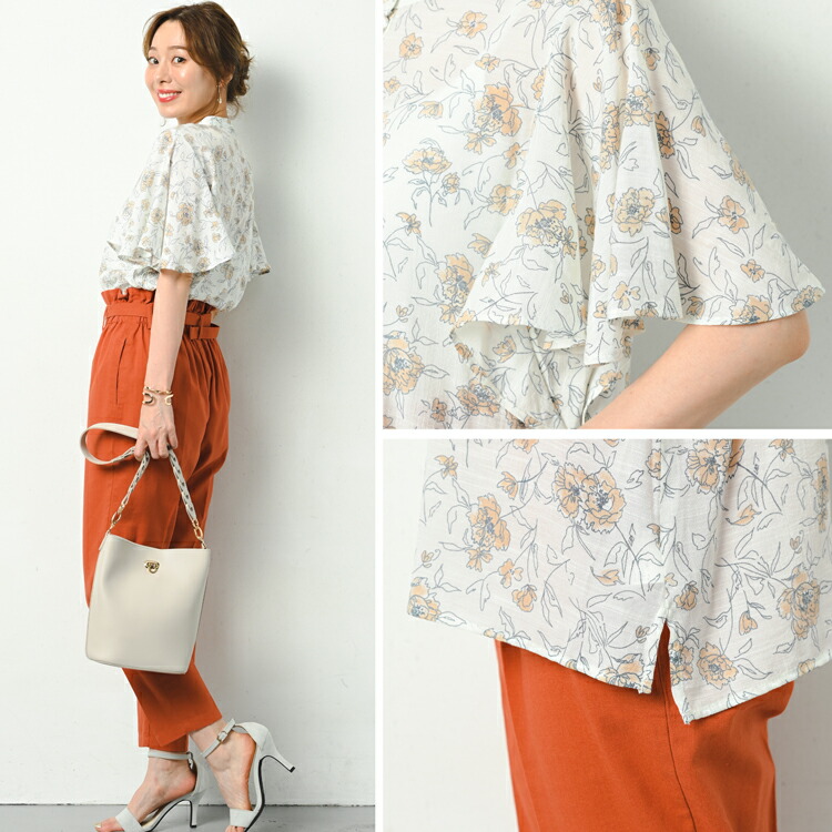 楽天市場】接触冷感 半袖 花柄 バンドカラー ブラウス レディース