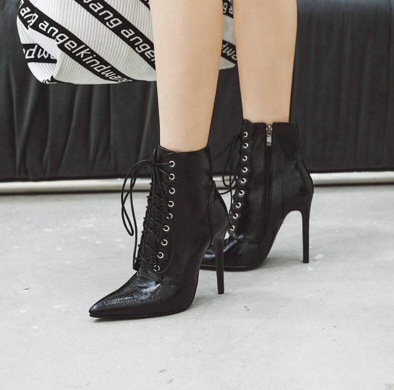 楽天市場】送料無料 ブーツ ショートブーツ ピンヒール 編み上げ