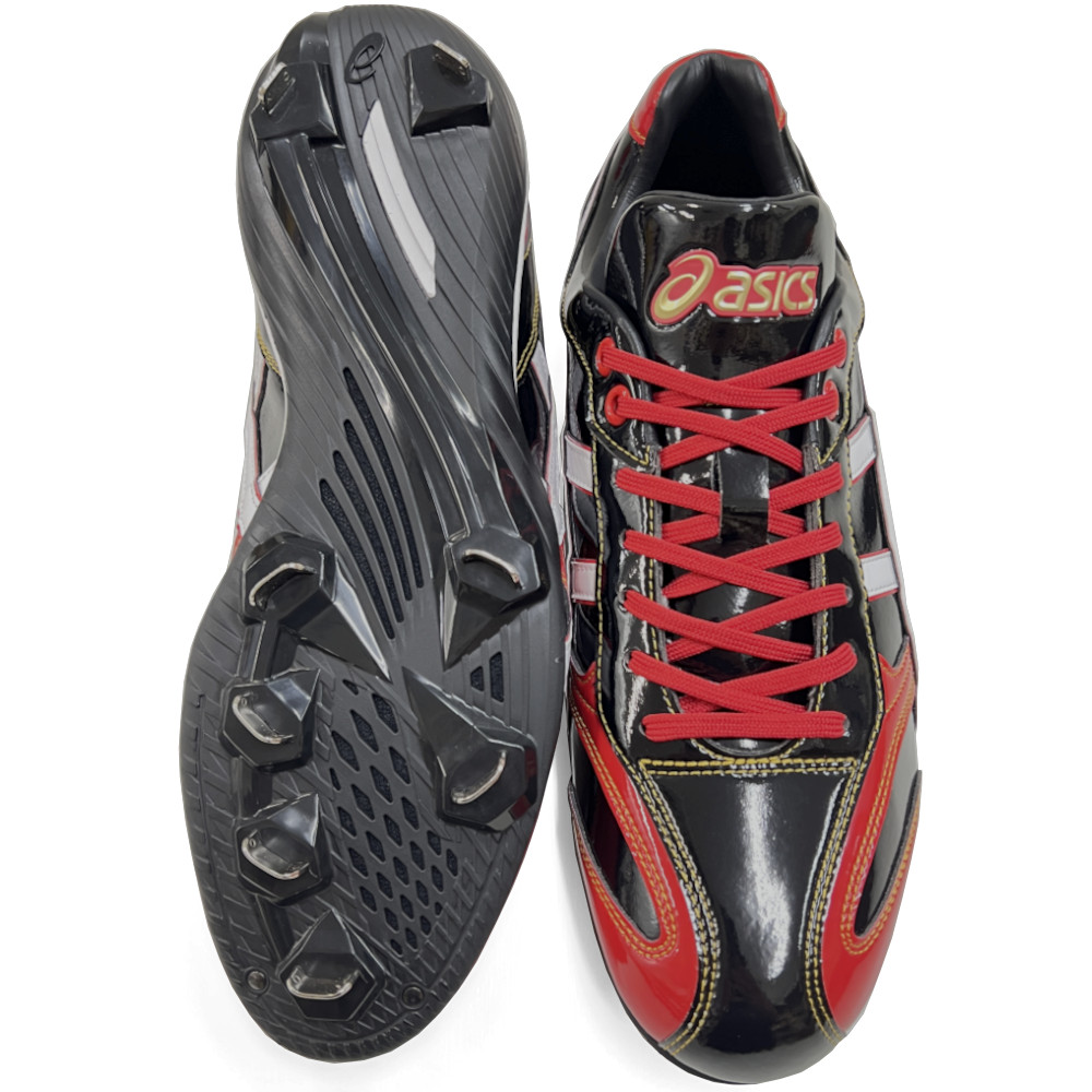 アシックス オーダー スパイク 26cm W 樹脂 ブラック レッド 刺繍 野球