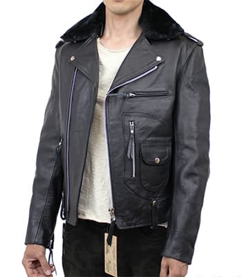 楽天市場】XS〜7L 襟ボア付き ダブルライダース 革ジャン レザー