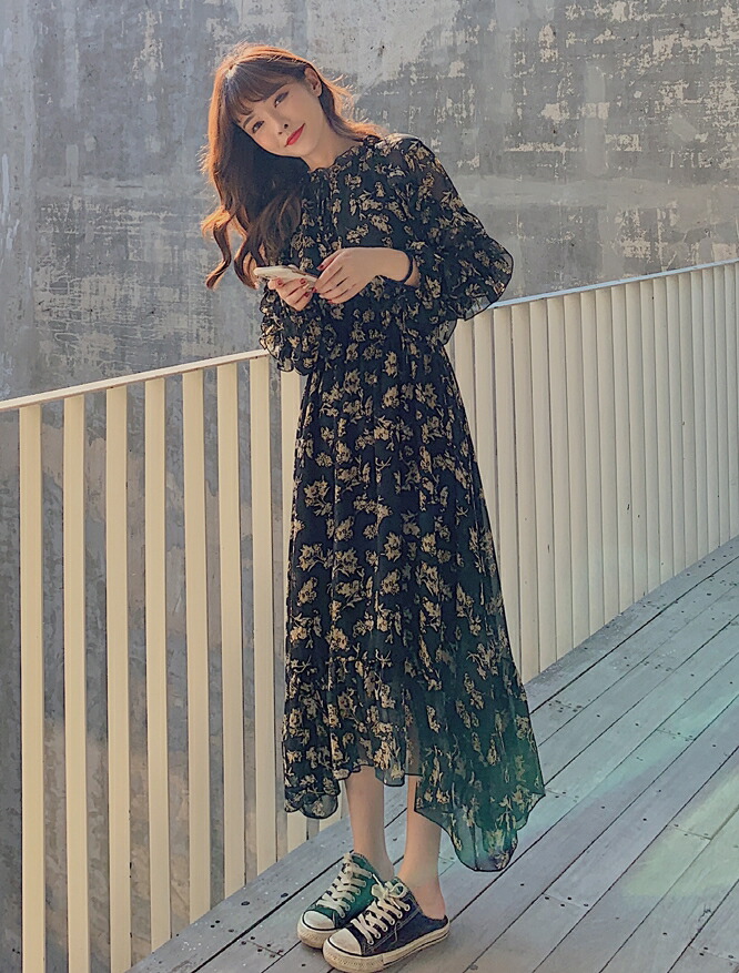 楽天市場】花柄 ワンピース 長袖 ロング レディース ロングワンピース