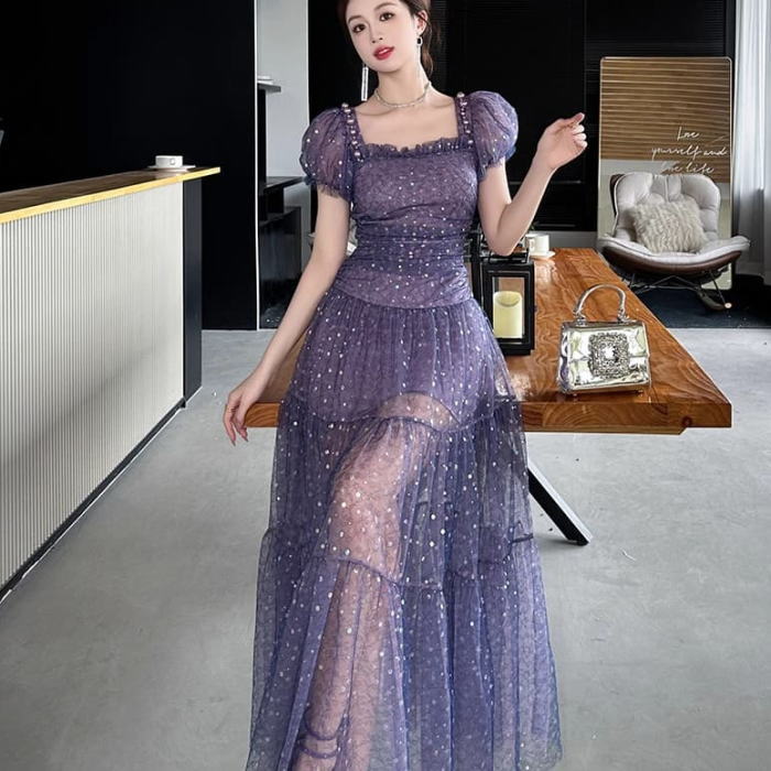 楽天市場】ワンピース レディース 春 きれいめ ラメ チュール パール