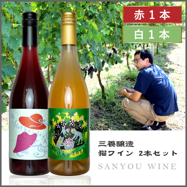 楽天市場】三養醸造 送料無料【猫シリーズ 赤・白 2本セット】[750ml