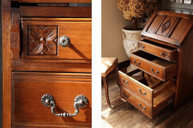 楽天市場】英国アンティークスタイル 小振りなライティングビューロー